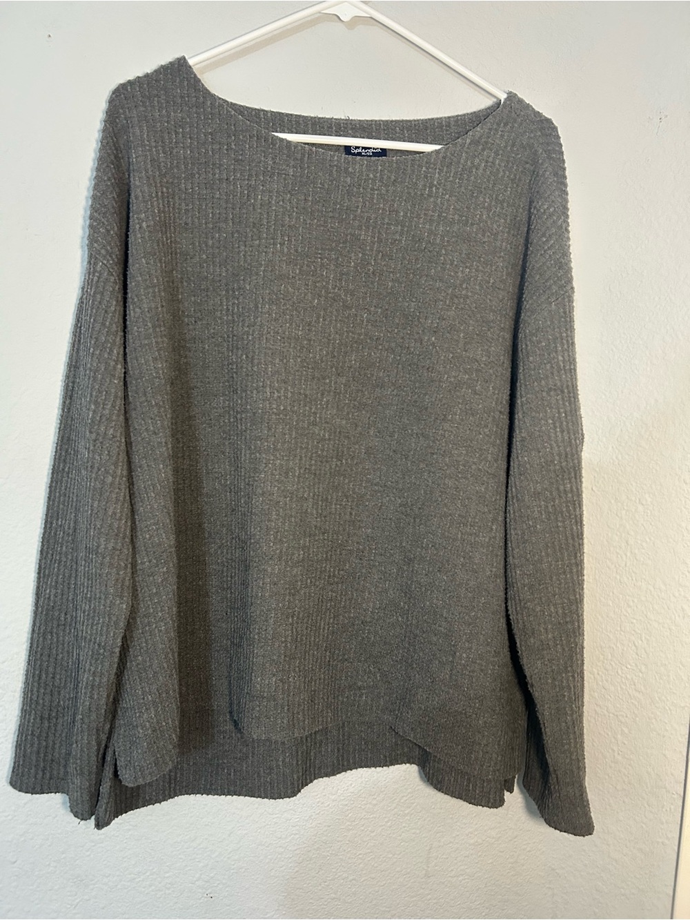 Grey Ribbed Crewneck Sweater